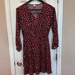 Old Navy Red and Black Leopard Print Long Sleeve Dress